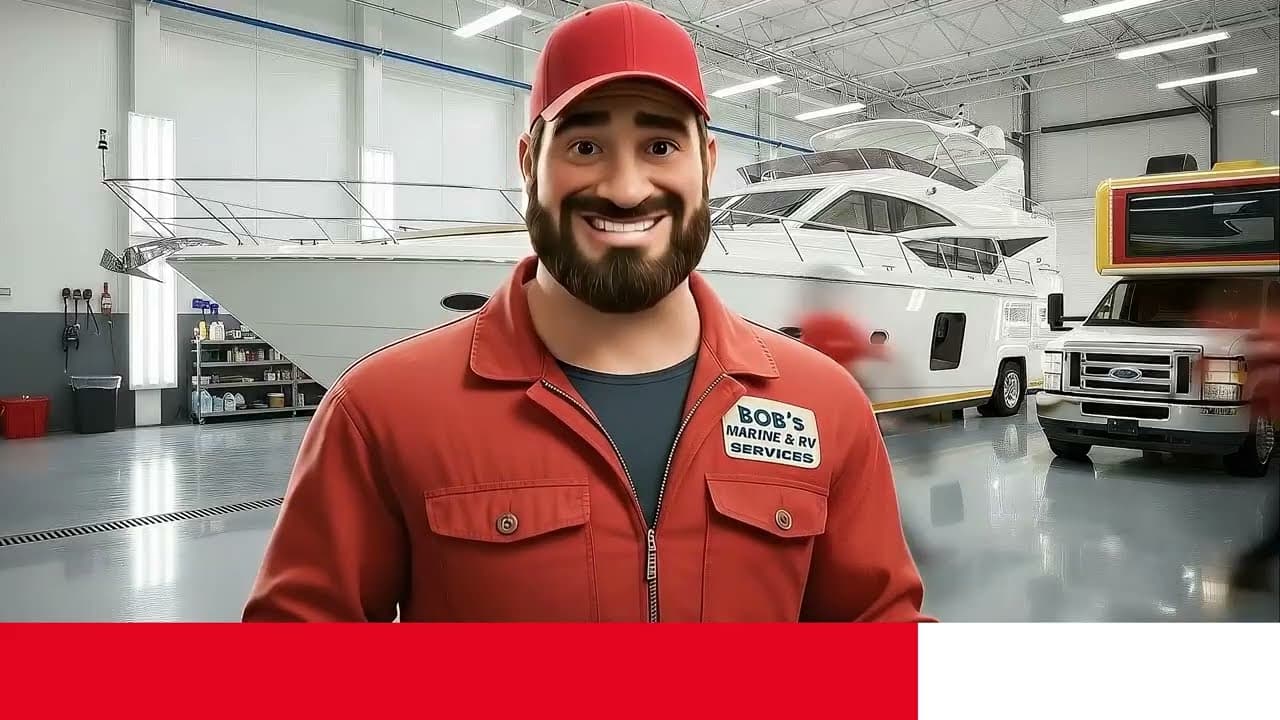 Bob's Marine & RV — detailing services spot — Animated commercial for Bob's Marine and RV Detailing. Animated character host walks through detailing services for yachts, motorboats, and recreational vehicles.