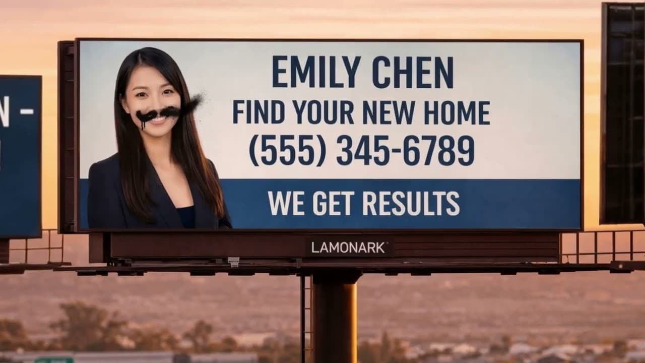 VT — The Billboards — Multi-character ensemble real-estate commercial. Frozen-billboard aesthetic with micro-motion choreography and dialogue threaded across cuts.