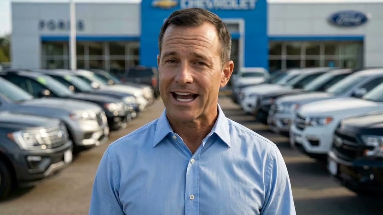 VT — Car-dealer pitch reel — Multi-scenario car-dealership commercial. Different speakers in showroom, sales floor, finance office, and lot — making the case for production-replacement at the dealership level. The kind of forward-it-to-your-team reel a dealer-group owner actually sends.